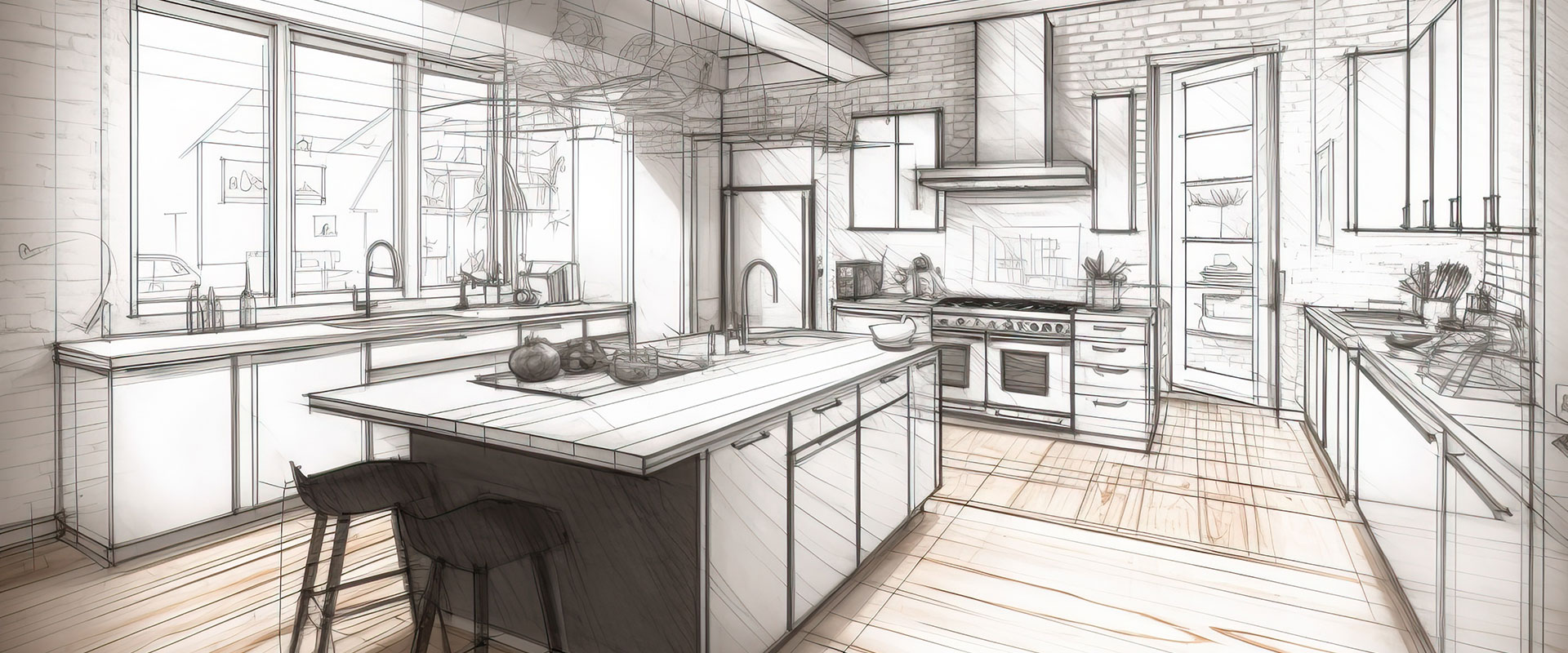 Architectural sketch of a custom home interior